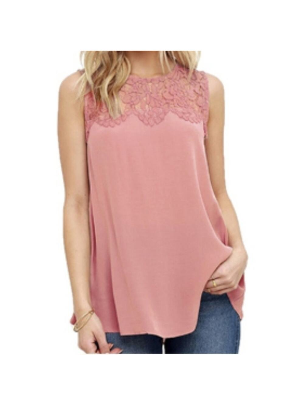 Leo Rosi Sleeveless Lace and Loose Chiffon Tank Top Blouse Women's M